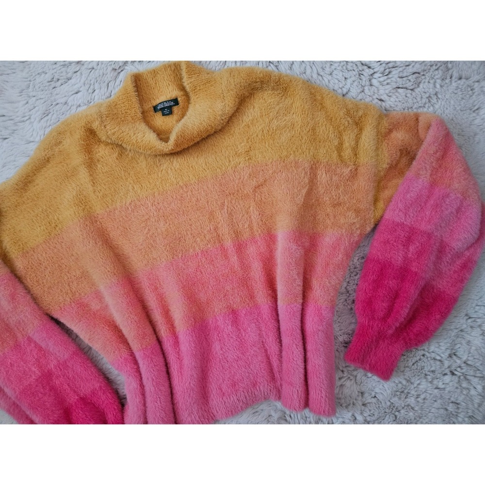 Wild Fable Fuzzy Ombre Striped Mock Neck Sweater XL Pink Orange Yellow